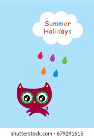 cute kitten summer holiday vector