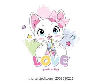 cute kitten surrounded by stars. Design to print on shirt, poster, dedications, birthday