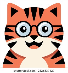 Cute kitten tabby and glasses vector cartoon artwork on white background