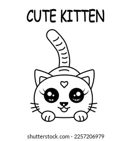 Cute Kitten vector illustration template for Coloring book. Drawing lesson for children	