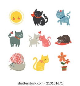 Cute Kitten Vector Set