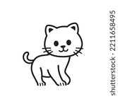Cute Kitten Walking line art vector illustration isolated on white background