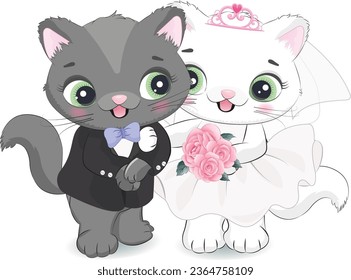 Cute kitten with wedding clothes, just married