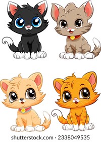 Cute Kittens Cartoon Characters Collection illustration