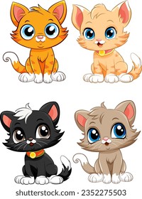 Cute Kittens Cartoon Characters Collection illustration