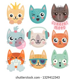 Cute Kittens Characters Different Emotions Joy Stock Vector (Royalty ...