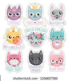 Cute kittens. Characters with different emotions - joy, anger, happines and others. Vector illustration.