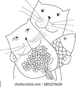 cute kittens drawn by hand for cards, invitations, without background