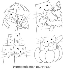 cute kittens drawn by hand for cards, invitations, without background