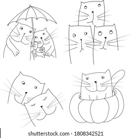 cute kittens drawn by hand for cards, invitations, without background