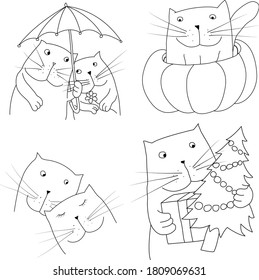 gatitos lindos dibujados a mano para cartas, invitaciones, sin fondo