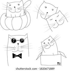 cute kittens drawn by hand for cards, invitations, without background