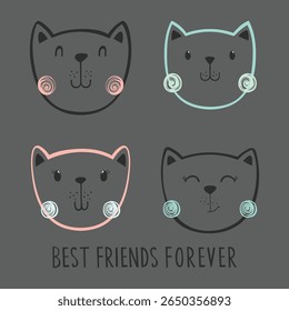 Cute Kittens Hand Drawn Vector Illustration