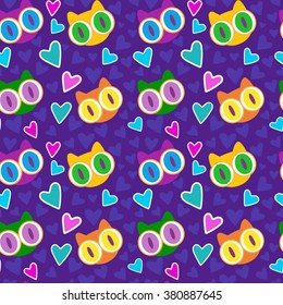 cute kittens and hearts seamless vector illustration print pattern