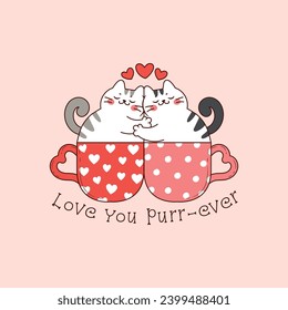 cute kittens in love being a couple hugging or performing a hug and inside cute coffee cups for valentine's day