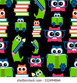 Cute kittens school theme seamless pattern