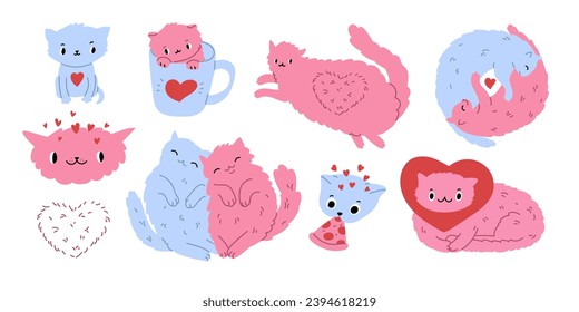 Los gatitos se han puesto. Animales de San Valentín, parejas de amor, gatos dulces. para invitaciones de decoración, tarjetas de felicitación