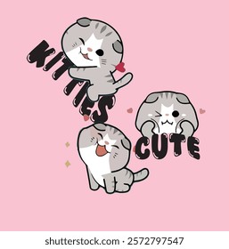 CUTE KITTENS SLOGAN HEARTS WARM