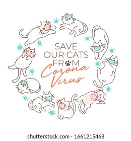 Cute kittens wearing medical mask preventing the spread of the virus isolated on white background : Vector Illustration