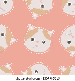 Cute kitties pattern on pink background. Seamless vector illustration of pretty cat heads.
