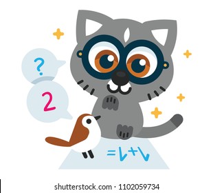 Cute kitty and bird doing math homework together.
100% vector file.