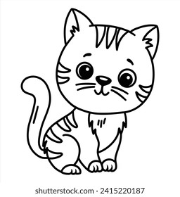 Cute kitty black outline coloring book for children 