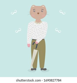 Cute kitty boy in modern clothes. Hand drawn vector cartoon illustration. Can be used for t-shirt print, kids wear fashion design, baby shower invitation card greeting card. Kids illustration