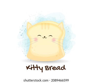 Cute kitty bread cartoon character Premium Vector