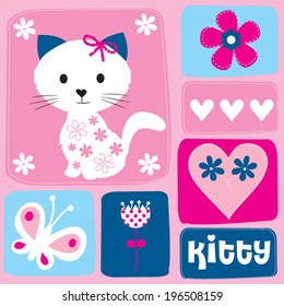 cute kitty and butterfly card vector illustration