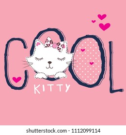 cute kitty cartoon vector illustration, cool cat, T-shirt graphics design