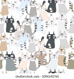 Cute kitty cat cartoon seamless pattern,illustration vector by freehand doodle comic art