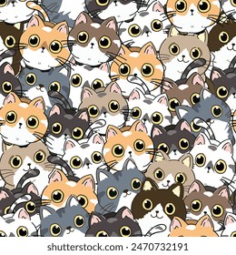 Cute kitty cat family cartoon seamless pattern