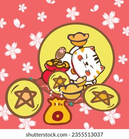 Cute kitty cat with gold and coin card