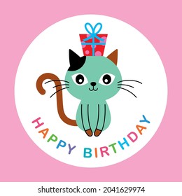 cute kitty cat happy birthday greeting card