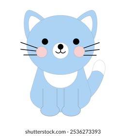 Gato gatito lindo aislado en un fondo blanco. Icono coloreado de gato, Ilustración vectorial en estilo plano.