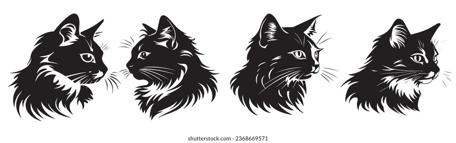cute kitty cat kitten icons black vector elements set