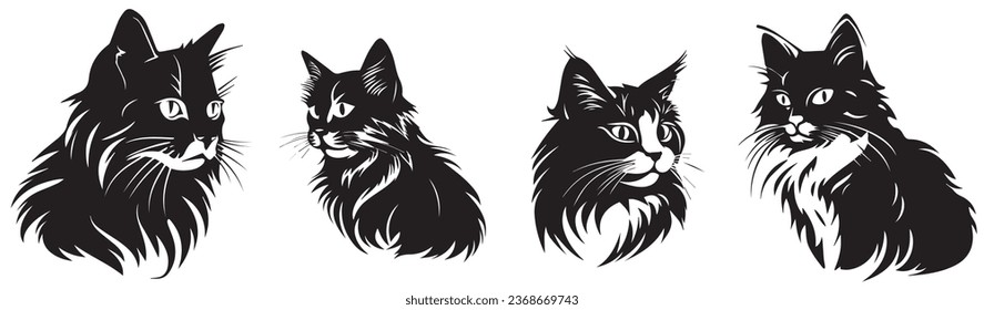 cute kitty cat kitten icons black vector elements set