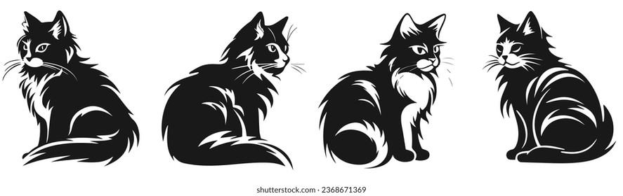 cute kitty cat kitten icons black vector elements set