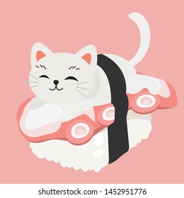 cute kitty cat on sushi,  Squid sushi.