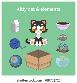 Cute kitty cat with relevant items