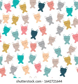 Cute kitty cat seamless pattern cartoon, illustration vector freehand doodle comic art
