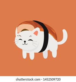 cute kitty cat in sushi, Eel sushi.