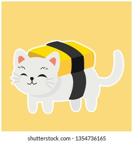 cute kitty cat in sushi, egg roll sushi, 