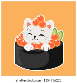 cute kitty cat in sushi, Salmon egg sushi.