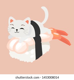 cute kitty cat in sushi,Sweet Shrimp sushi.