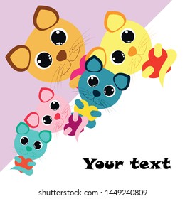 Cute kitty cat vector illustration, childish design, cartoon character, vector background.