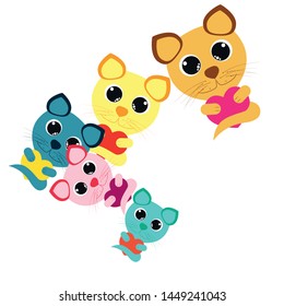 Cute kitty cat vector illustration, childish design, cartoon character, vector background.