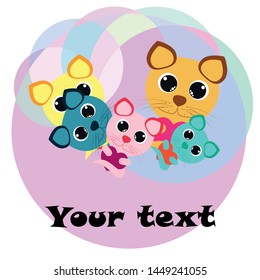 Cute kitty cat vector illustration, childish design, cartoon character, vector background.