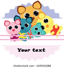 Cute kitty cat vector illustration, childish design, cartoon character, vector background.