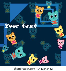 Cute kitty cat vector illustration, childish design, cartoon character, vector background.